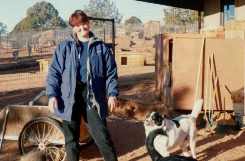 Vintage photo of woman with dogs at Dogtown