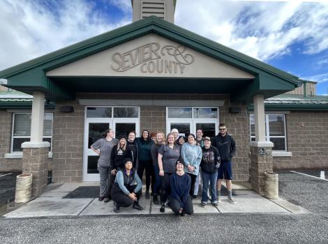 A group of people outside the Sevier County Animal Shelter in Utah