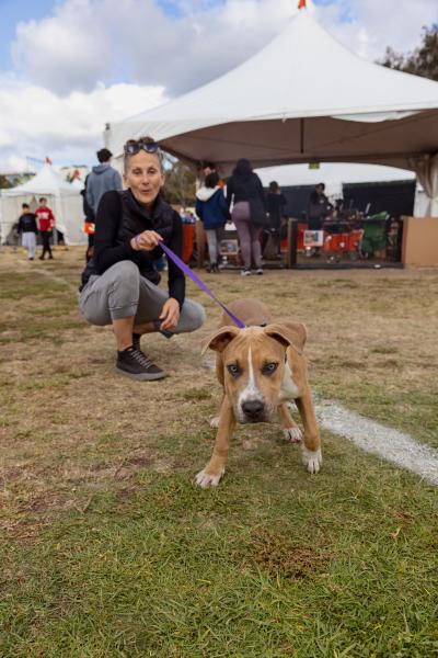 Heather with Trixie the puppy at the Los Angeles Super Adoption