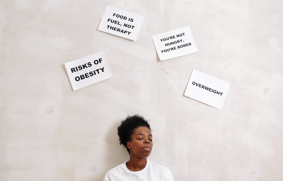 African American woman with health messages about nutrition and obesity awareness.