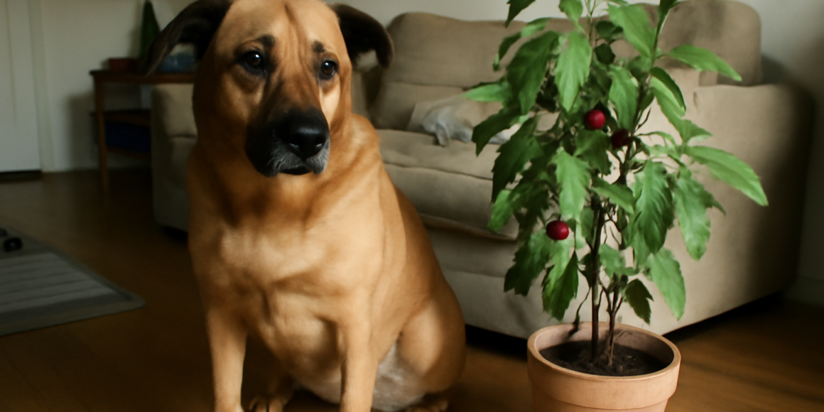 Cherry pits and stems on a wooden surface — toxic plant safety guide for dogs